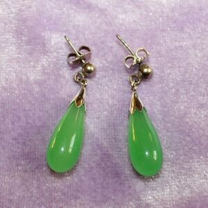 925 silver and Jadeite teardrop earrings for pierced ears